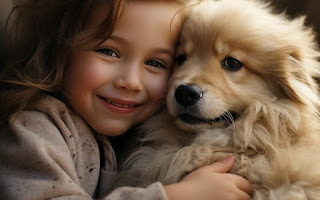Smiling girl with dog.